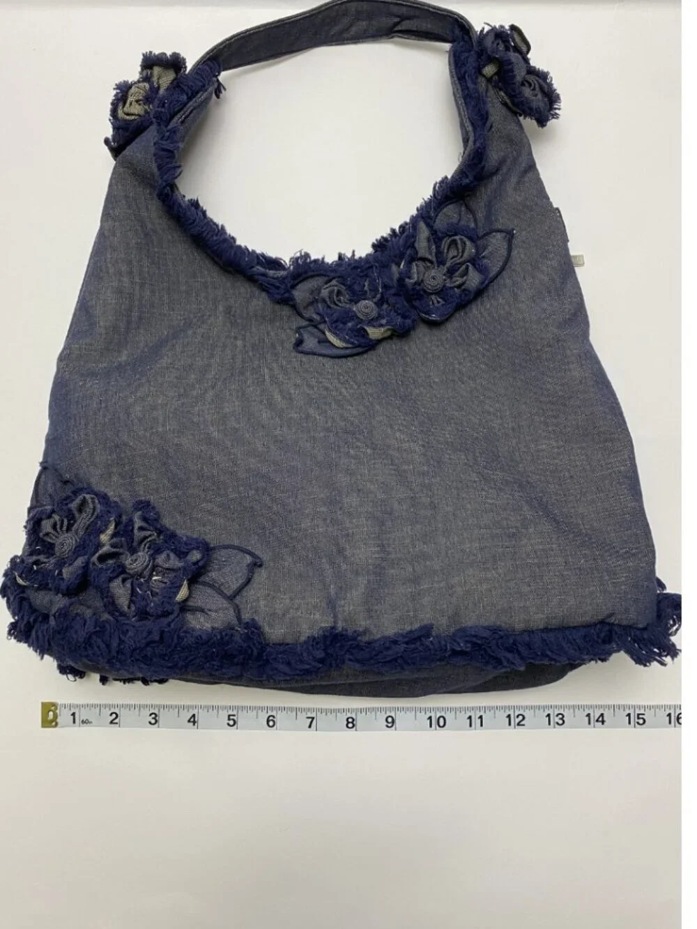 Cortile Denim Hobo Bag w/ Floral Appliqué